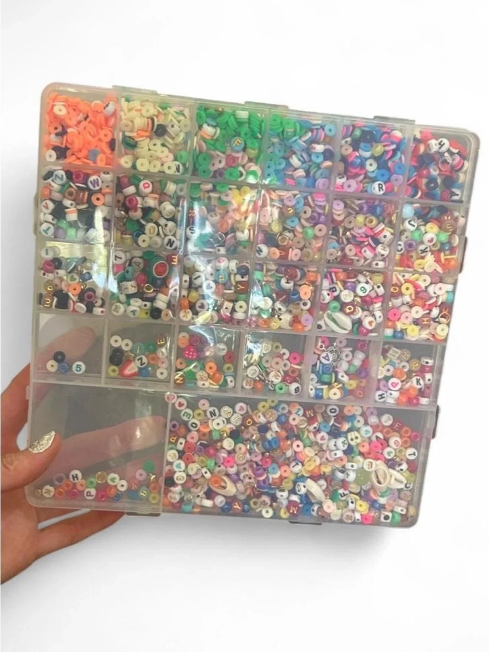 Clear Multi-Compartment Bead Storage Box - Assorted Colors & Letters